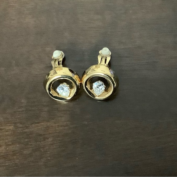❗️DIAMOND Cubic Zirconia & Gold Clip On Vintage Earrings NEW $88! - Picture 3 of 5